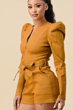 Mustard Belted Puff Sleeve Romper
