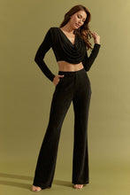 Black Knit Long Sleeve Cowl Neck Top And Pants Set