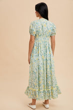 Lemongrass Multi Bow Detail Floral Contrast Puff Dress
