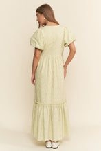Pastel Lime Finely Floral Embroidered Tiered Maxi Dress
