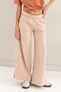 Tan High Rise Wide Leg Drawstring Pants
