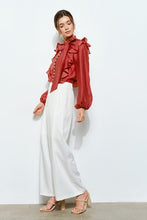 Spice Soft Wool Blouse With Bow Tie & Pearl Buttons