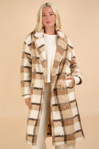 Mocha Mix Oversized Plaid Soft Fuzzy Button Down Long Coat