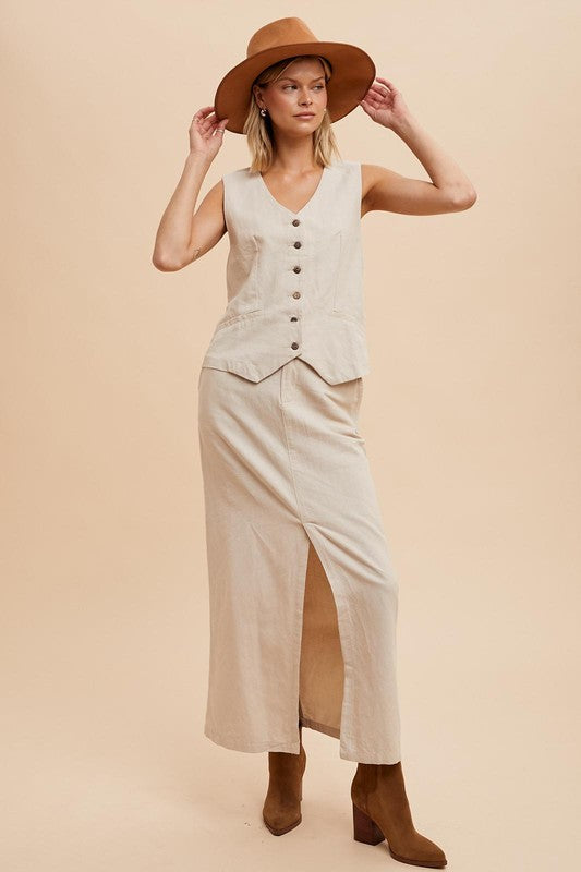 Linen Cotton Linen Split Seam Maxi Skirt