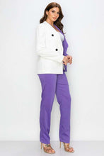 Purple/Ivory Two Tone Color Solid Blazer Pants Set