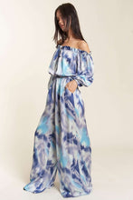 Blue Combo Offshoulder Tiedye Satin Jumpsuit