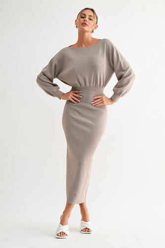 Mocha Luxe Knit Dolman Midi Dress