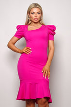 Hot Pink My Puffy Sleek Flared Midi Dress