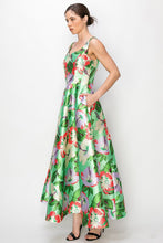 Green Floral Flower Print Heart Neckline Sleeveless Maxi Skirt