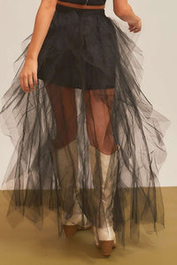 Back Elastic Band Mesh Solid Long Skirt