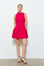 Red Metal Accent Side-pleat Sculpted Mini Dress
