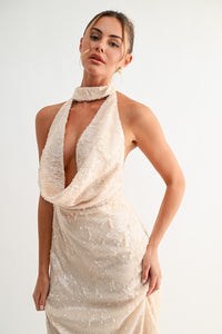 Ivory Shimmered Muse Halter Dress