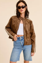 Clay Vertical Stripe Wash Faux Leather Jacket