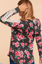 Floral Printw/Crochet Lace Knit Hooded Top