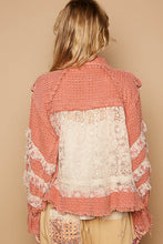 Coral Pink Vintage Washed Lace Ruffle Solid Jacket