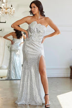 Silver Big Flower Mermaid Maxi Dress