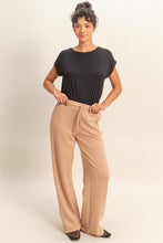 Dark Taupe Elastic Waist Wide-leg Pants