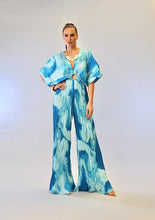 Blue Combo V-Neck Drop Shoulder W/ O-Ring Attached Pleated Jumpsuit