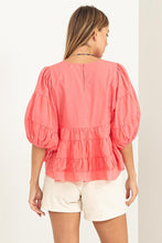 Coral Simply Beautiful Elbow Sleeve Tiered Top