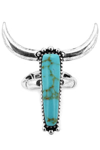 Turquoise Textured Longhorn Gemstone Stretch Ring