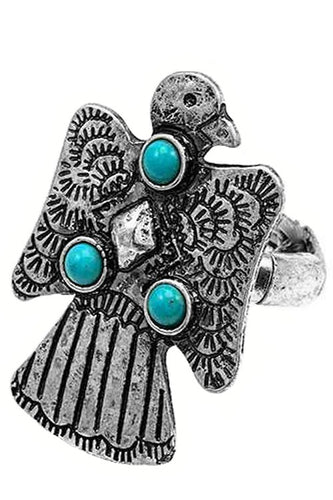 Turquoise Western Concho Thunderbird Gem Stone Stretch Ring