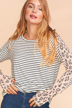 Ivory/Black/Blush Plus Stripe Leopard Print Thumb Hole Knit Top