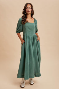 Evergreen Cotton Square Neck Maxi Dress