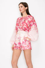 Pink Multi Floral Print Blouse and Belted Short Pants Set