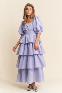 Lavender Square Neckline Ruffle Tiered Maxi Dress