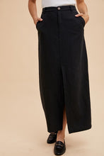 Black Cotton Linen Split Seam Maxi Skirt