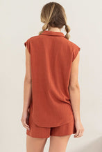 Baked Clay Set-Linen Shirt And Shorts Set