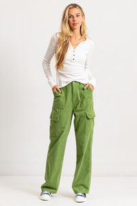 Grass High Rise Straight Fit Corduroy Cargo Pants