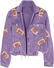 Purple Football Sequin Embroidery Washed Corduroy Jacket