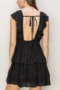 Black Open Back Tiered Mini Dress