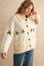 Cream Multi Snow Flake Pattern Button Front Sweater Jacket