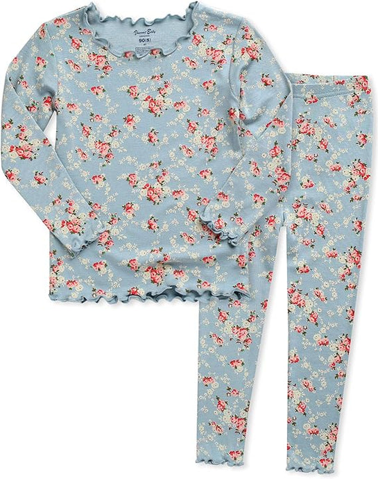 Lacy Blue Shirring Dusty Pink Long Sleeve Pajamas Set