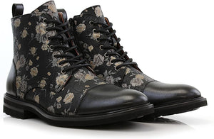 Orchid&Black Woolen and Leather Lace-up Fashion Chukka Boots with Zipper Closure