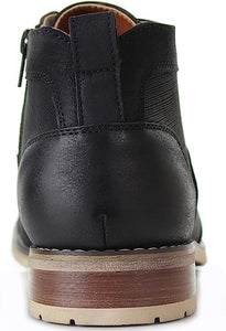 Black Mens Casual Brogue Mid-Top Lace-Up And Zipper Boots