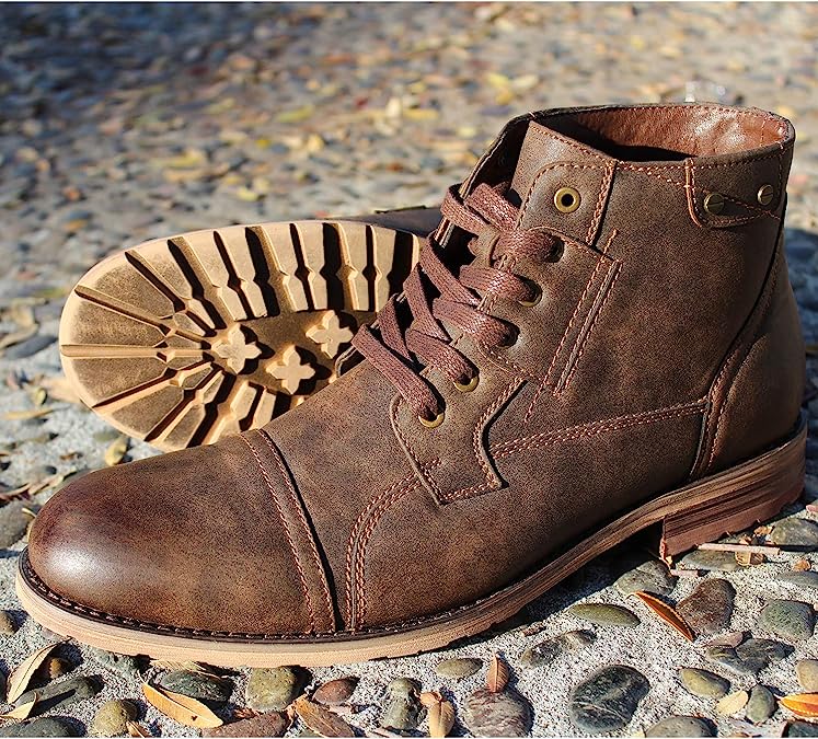 Brown Mens Casual Work Lace Up Classic Motorcycle Combat Boots