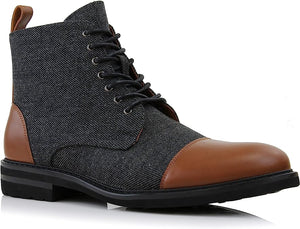 Cognac & Wool Woolen and Leather Lace-up Fashion Chukka Boots with Zipper Closure