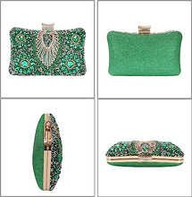 Green Jewelry Stones Clutch Handbag