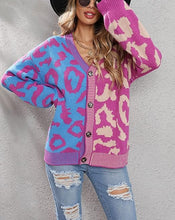 Pink Blue Two Tone Leopard Cardigan