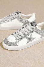 Silver Rubber Sole Lace-Up Glitter Leather Star