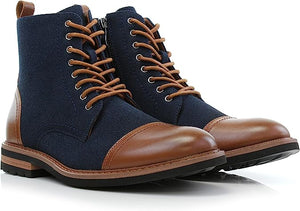 Blue&Taupe Woolen and Leather Lace-up Fashion Chukka Boots with Zipper Closure