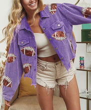 Purple Football Sequin Embroidery Washed Corduroy Jacket