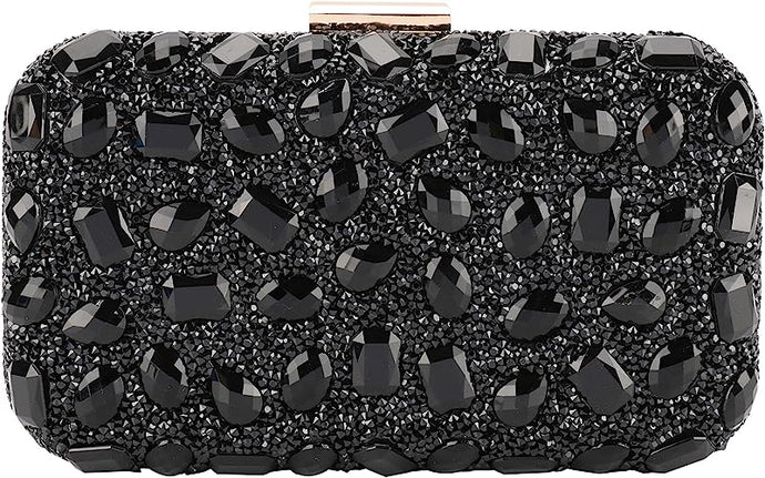 Black Jewelry Stones Clutch Handbag