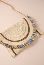 Blue Raffia Woven Fringe Clutch Bag