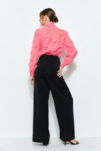 Fuchsia Sheer Embroidered Butterfly Bow Tie Blouse