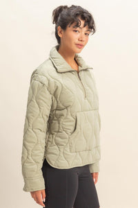 Sage Green Quilted Half Zip High Neck Pullover