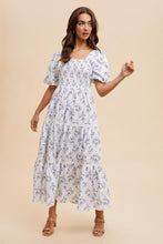 Off White Cotton Floral Smocked Maxi